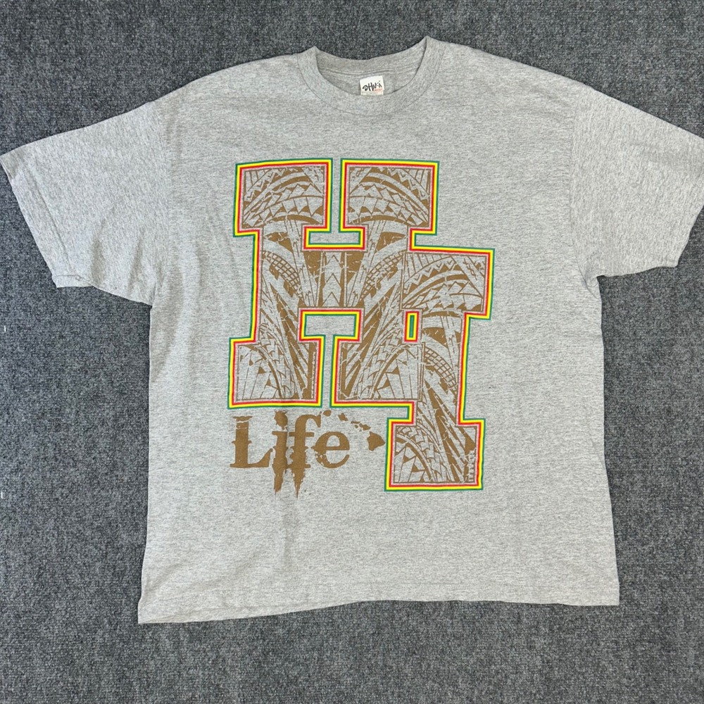Shaka Active Hawaii Life Graphic T-Shirt Mens 2XL Heather Grey Tribal Print HI